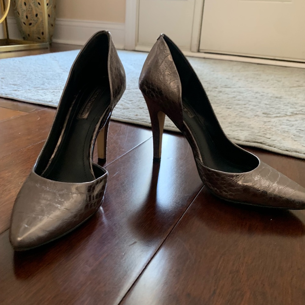BCBG Chrome Snakeskin Print Heels